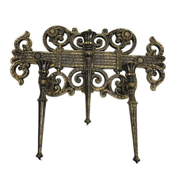 Vintage Gothic Dart Ind Three Arm Plastic Candelabra Sconce 1978 Black Gold 4193 - Picture 1 of 10